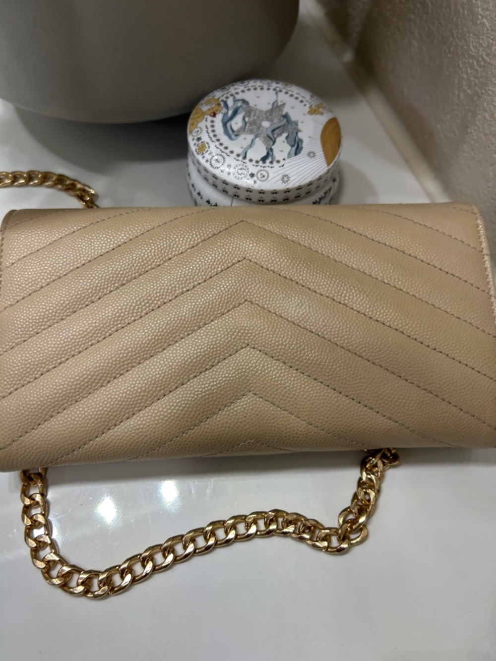 YSL Cassandre Beige Quilted Leather Wallet-on-Chain with Gold YSL Hardware - Picture 4 of 10